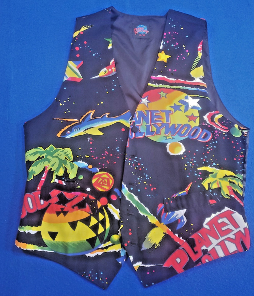 Vintage 90s Planet Hollywood All Over Print Vest Mens Size Small Space Tropical